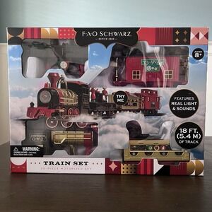 FAO Schwarz Holiday Train Motorized Train Set 30 Pieces With Light Sound NEW